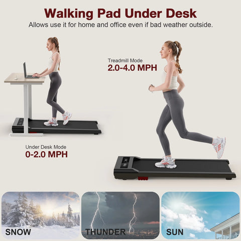 Portable Walking Pad, under Desk Treadmill 300 Lb Capacity, Speed Range 0.4~6Mph for Home Office Walking/Running
